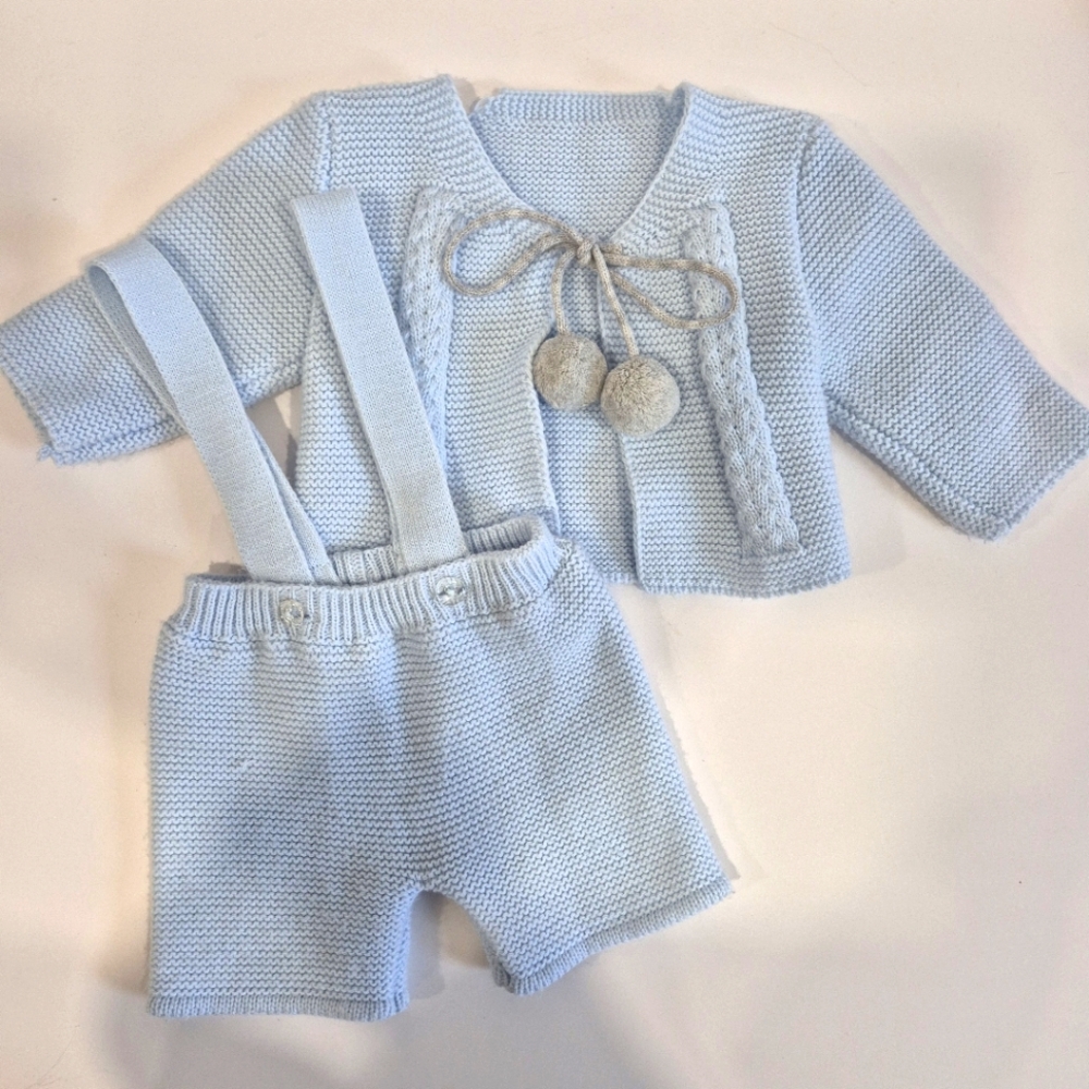 Fruit De Ma Passion Light Blue Knit Baby Boy Outfit 3m